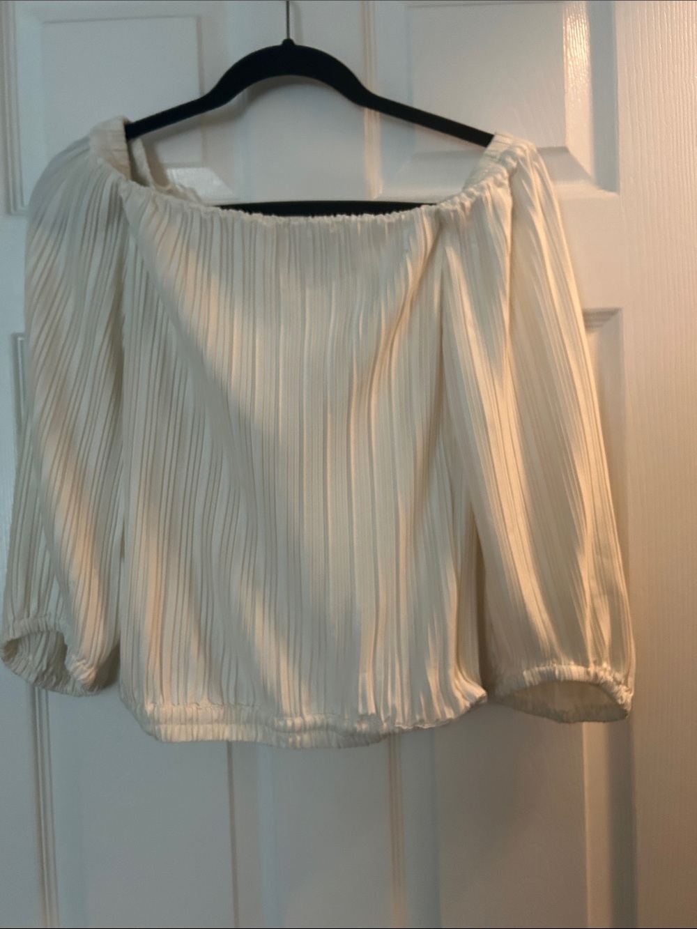 LOFT Cream Off-Shoulder Pleated Blouse